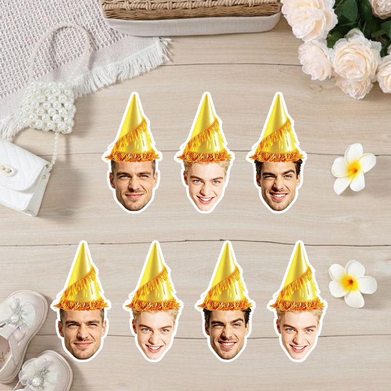 Party Hat Cone - 20/30 buah Stiker Wajah Manusia yang