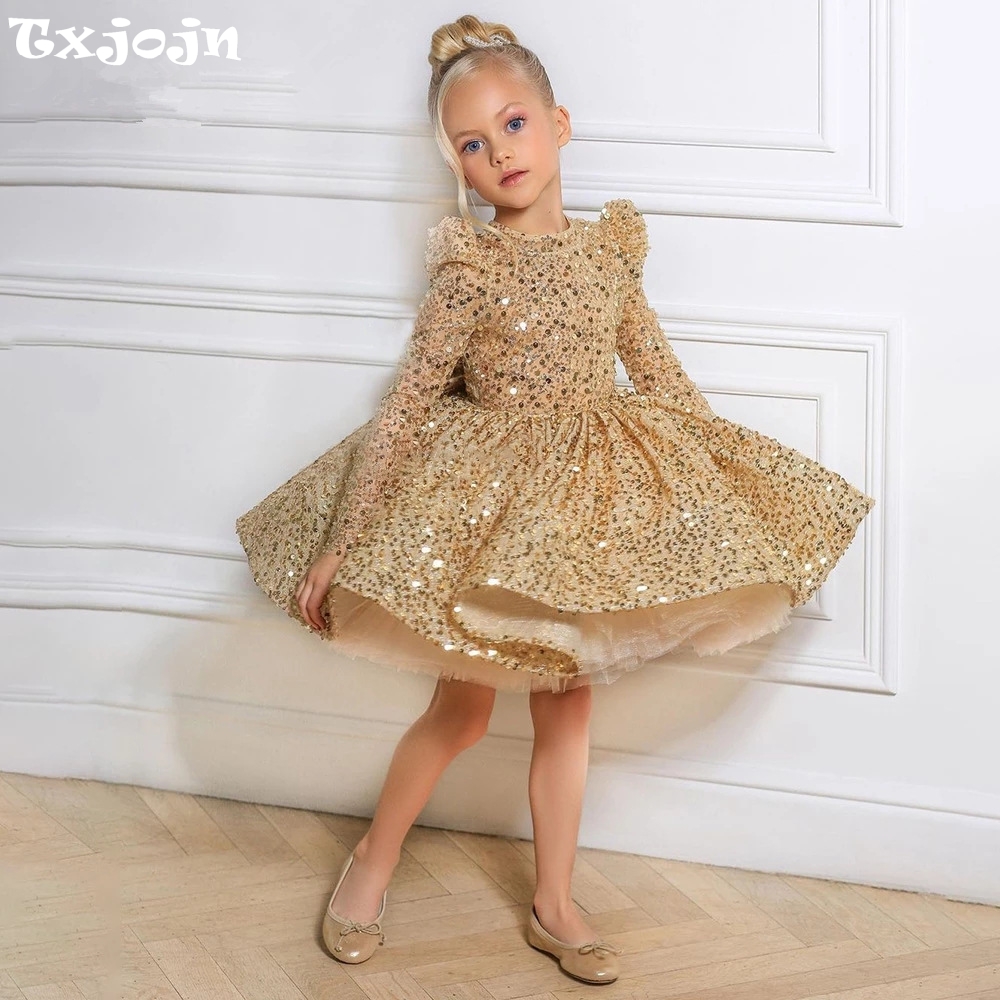 Glitter Tablecloth - Gaun Putri Tulle Berpayet Emas untuk